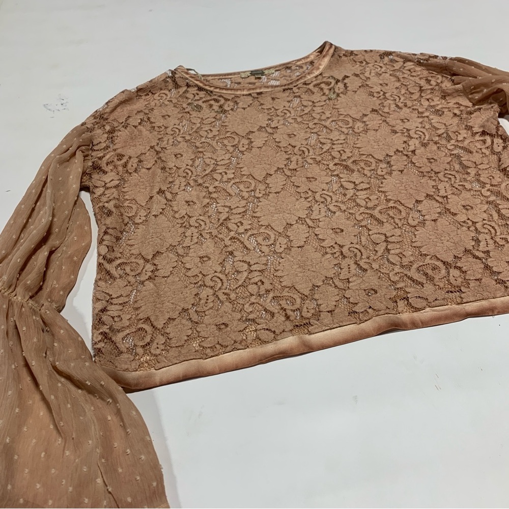 BKE Gimmicks Elegant Lace‎ Boho Chic Western Women's Top in Tan Mauve XL 2325 - Picture 6 of 15